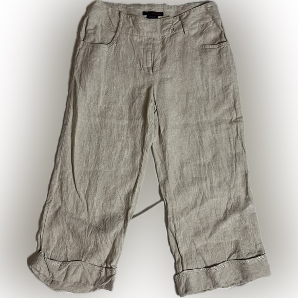 Willie Smith Pants - Willie Smith Linen Cuffed Capris. Embroidered on Cuffs. Womens Size 8